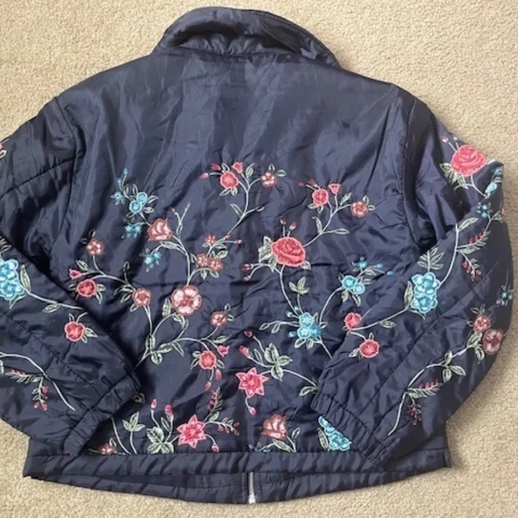 Anthropologie Floral Embroidered Bomber Jacket in Blue - Like New, Size M! - Picture 5 of 5